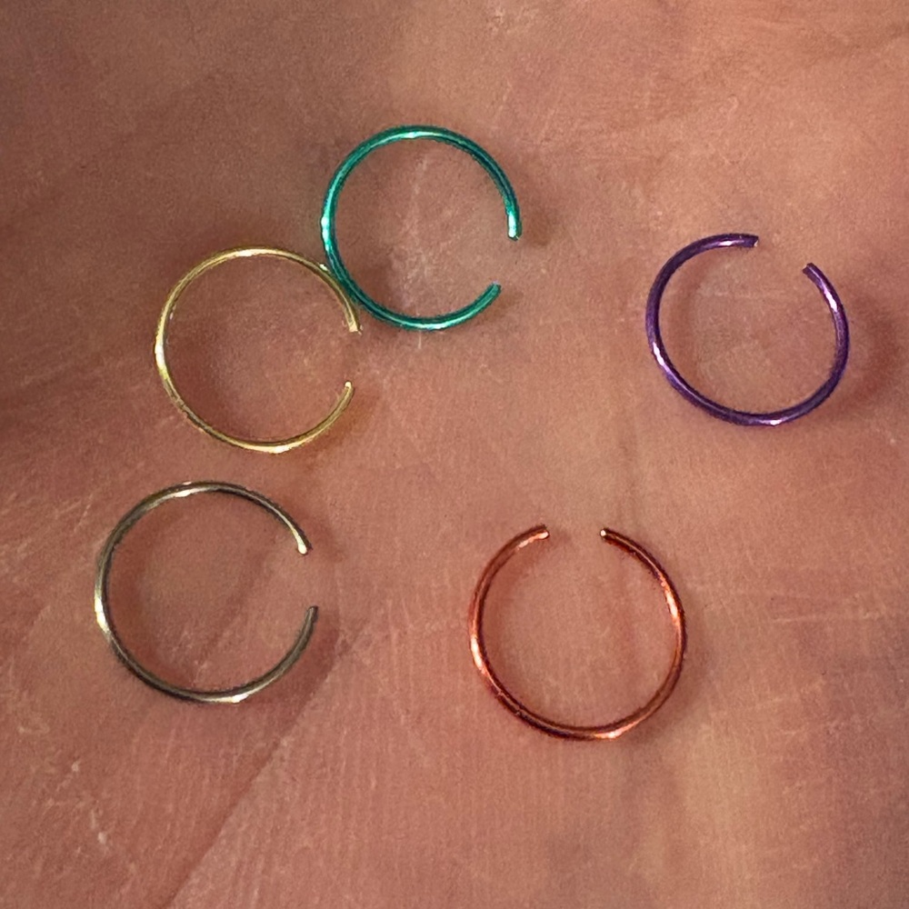 Nose Ring- 5 Round Nose Ring Pink, Silver, Gold, Blue, Purple Stainless